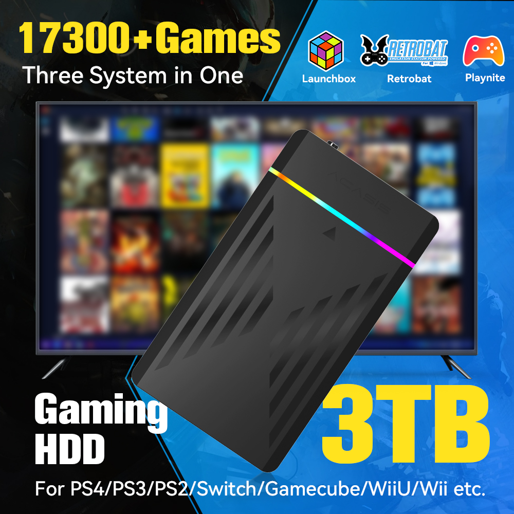 Retro Gaming Os - 3 TB tragbare Gaming-HDD-LaunchBox/Retrobat/Playnite-Retro-Spielekonsole mit 17300+